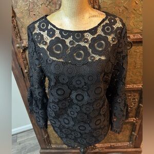 Jude Connally Black Floral Lace Blouse M